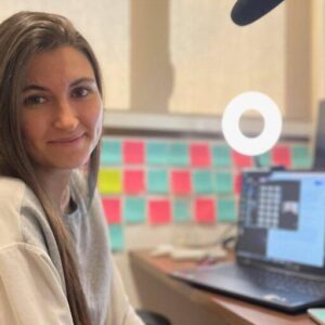 Alexandra Schelling at her desk creating content for Toolbox for Love
