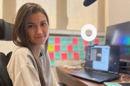 Alexandra Schelling at her desk creating content for Toolbox for Love