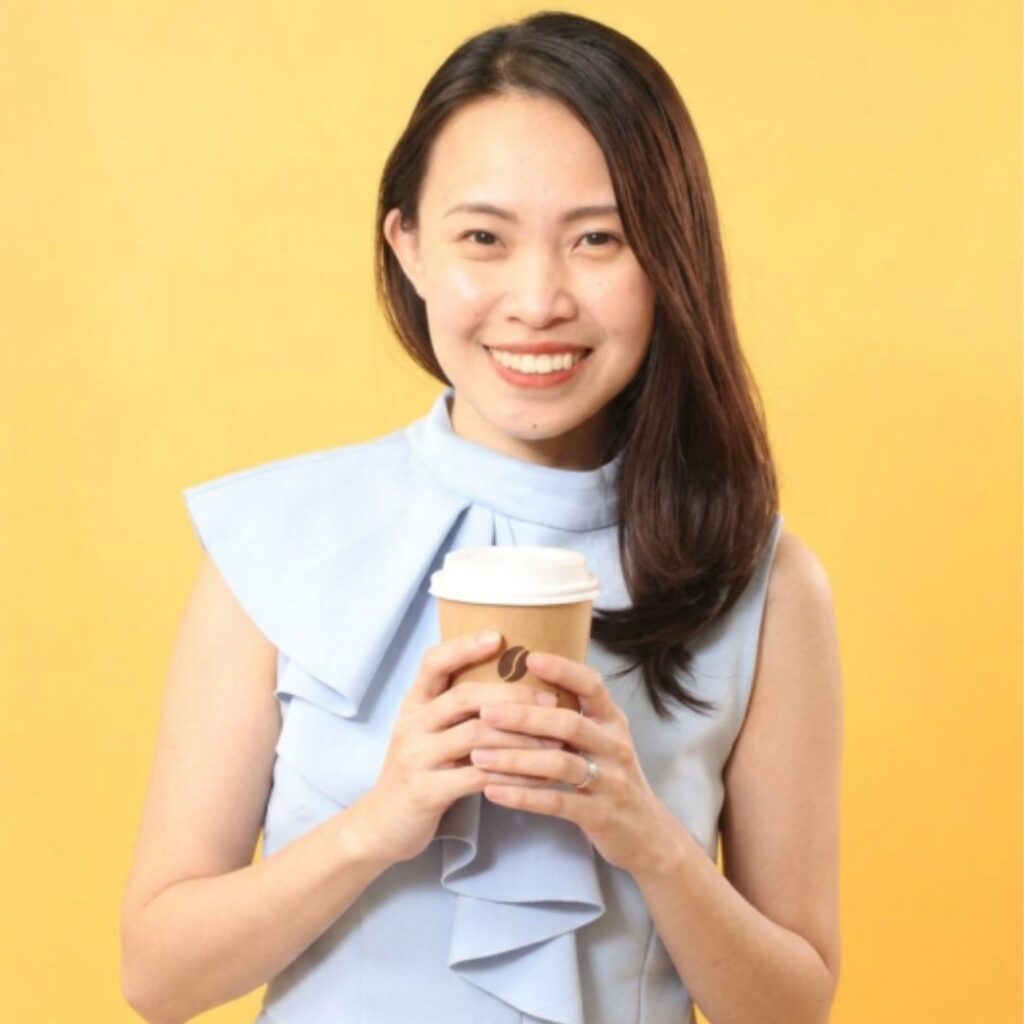 Adrienne Reyes-Rulida holding a coffee cup, inviting readers to support Sturya through Buy Me a Coffee