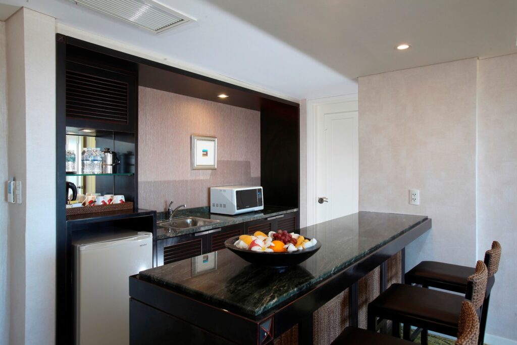 An image of the minibar inside the Mactan Suite of Jpark Resort