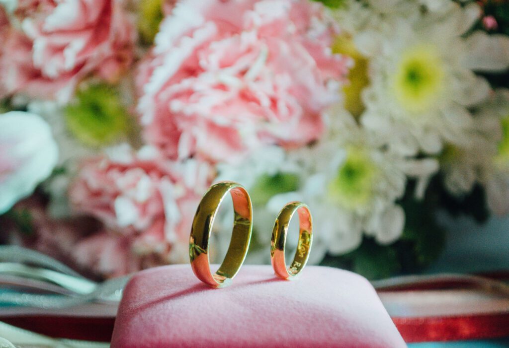 Adrienne and Jan Ray Rulida's wedding rings displayed at their civil wedding