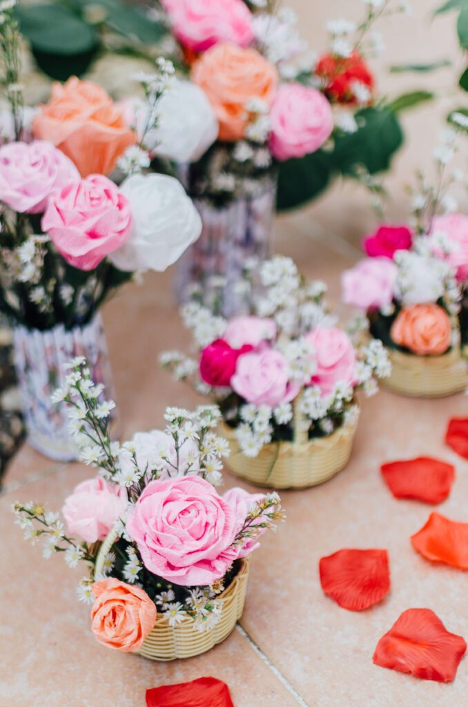 Handmade paper roses crafted by Adrienne Rulida for her civil wedding decorations