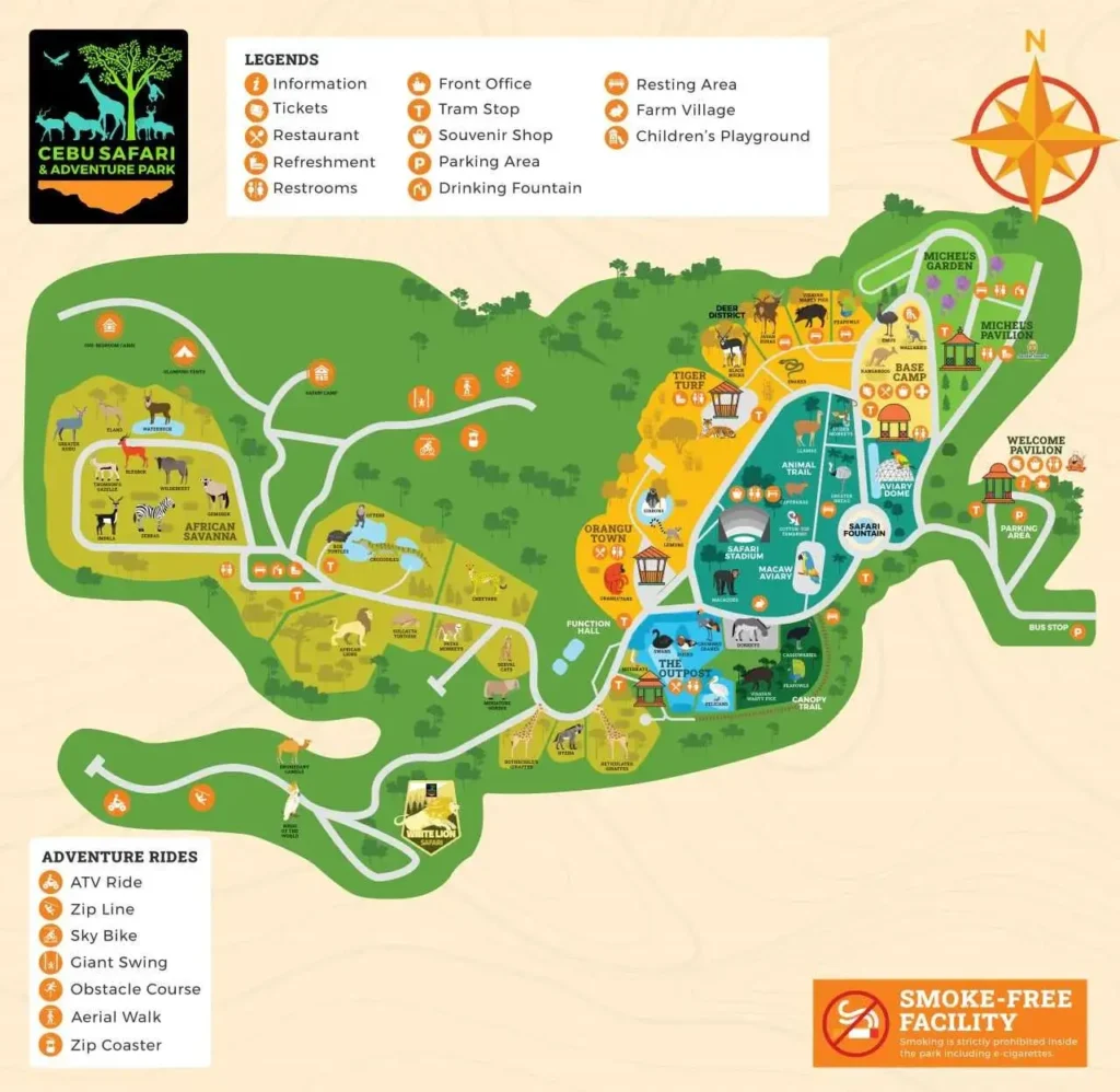 Cebu Safari and Adventure Park map with attractions and facilities