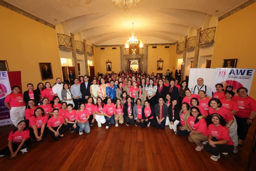 AWE Philippines Summit 2025 opening ceremony at US Embassy Manila with 100 women entrepreneurs from seven cohorts and Ambassador MaryKay Carlson
